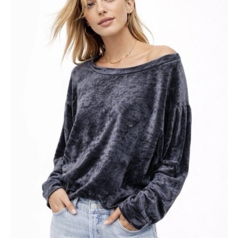 We The Free by Free People Womens Milan Crushed Velvet Top Dolman SleevesXS Gray